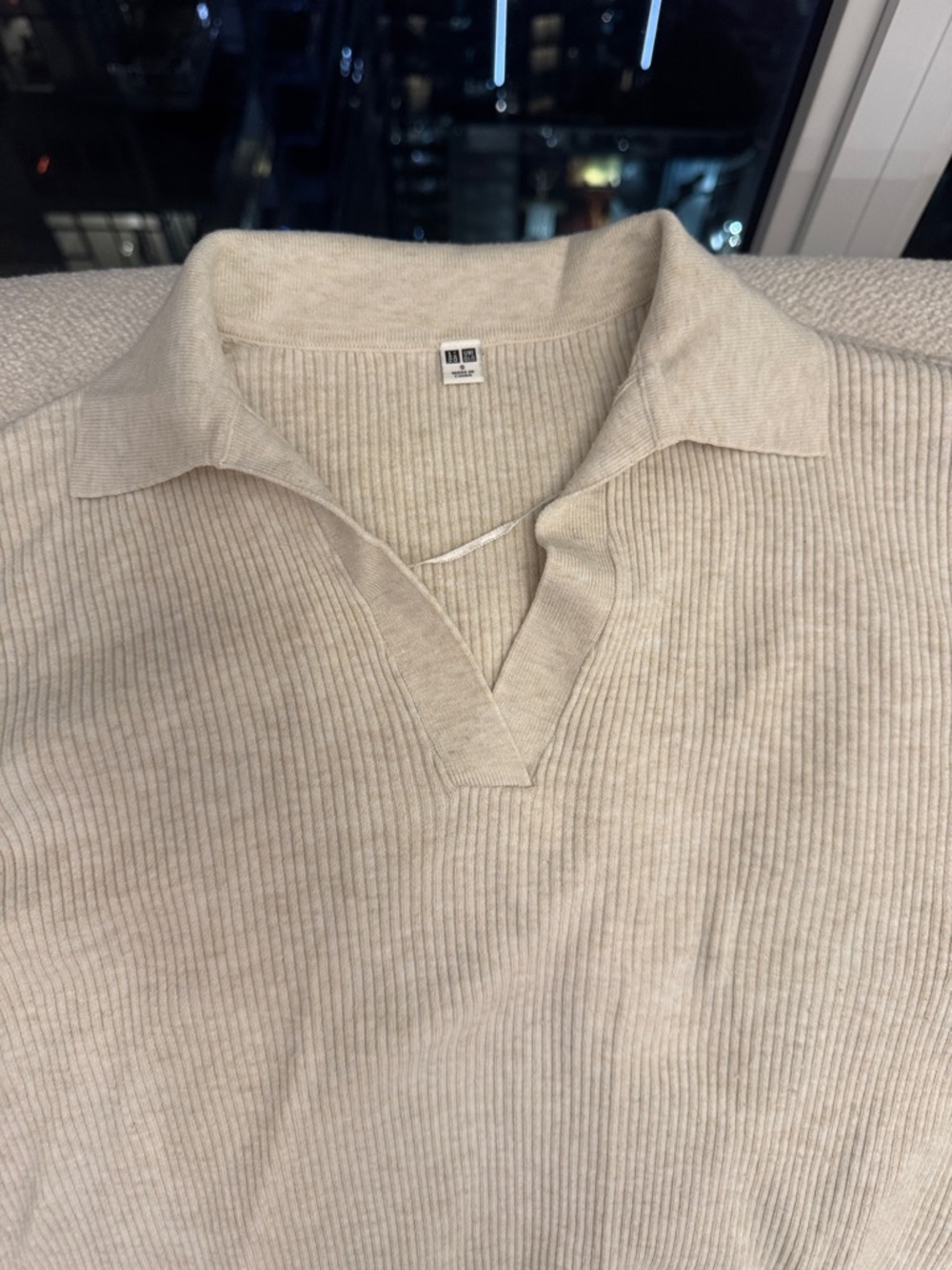 Uniqlo Cream Ribbed Drawstring Track Pants - Picture 5 of 5